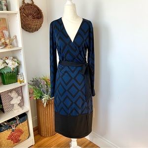 Ann Taylor Wrap Dress Navy Black sz 12
